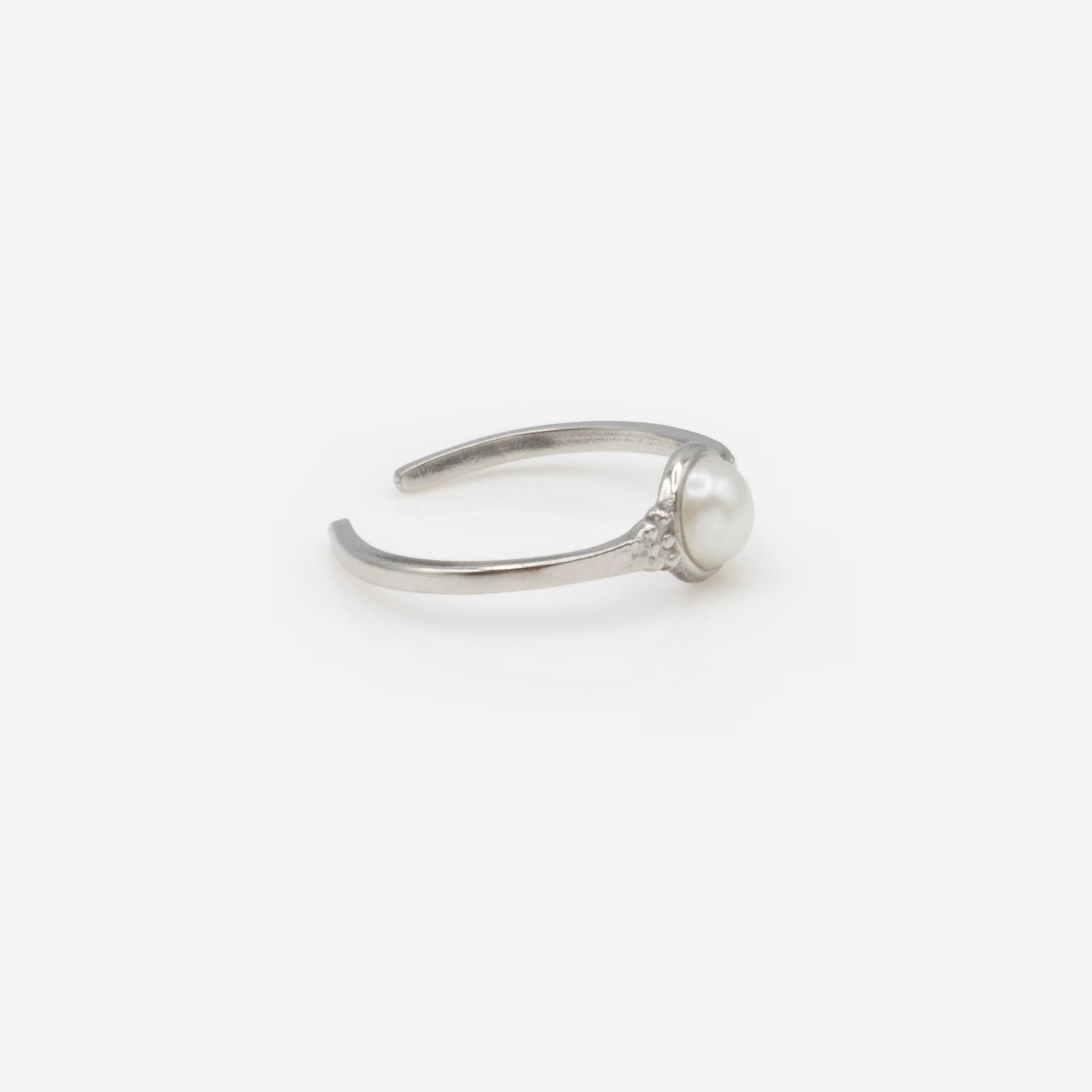 Bague ouverte argentée avec perle en acier inoxydable - Image 3
