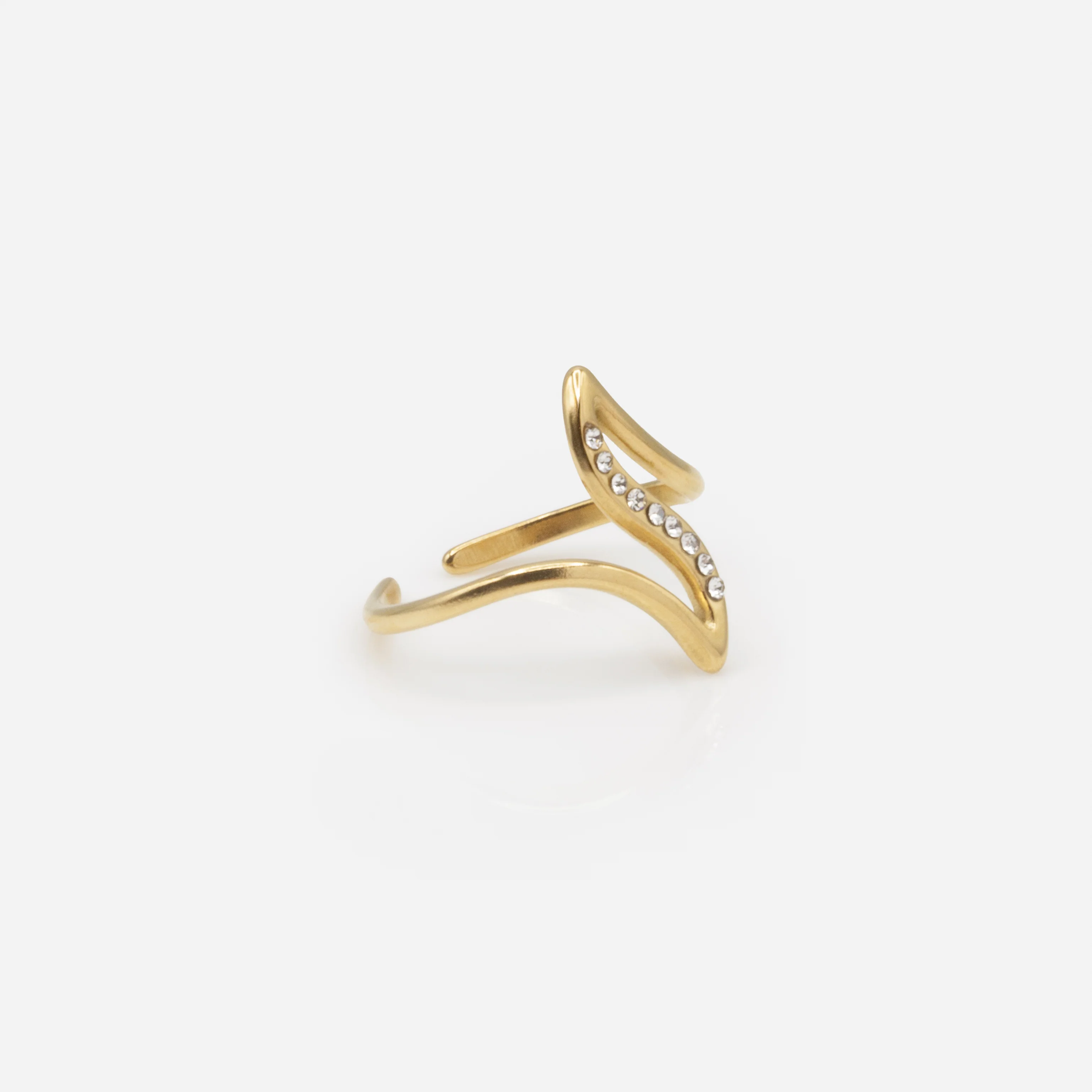 Bague ouverte dorée en courbes avec zircons cubiques en acier inoxydable - Image 3