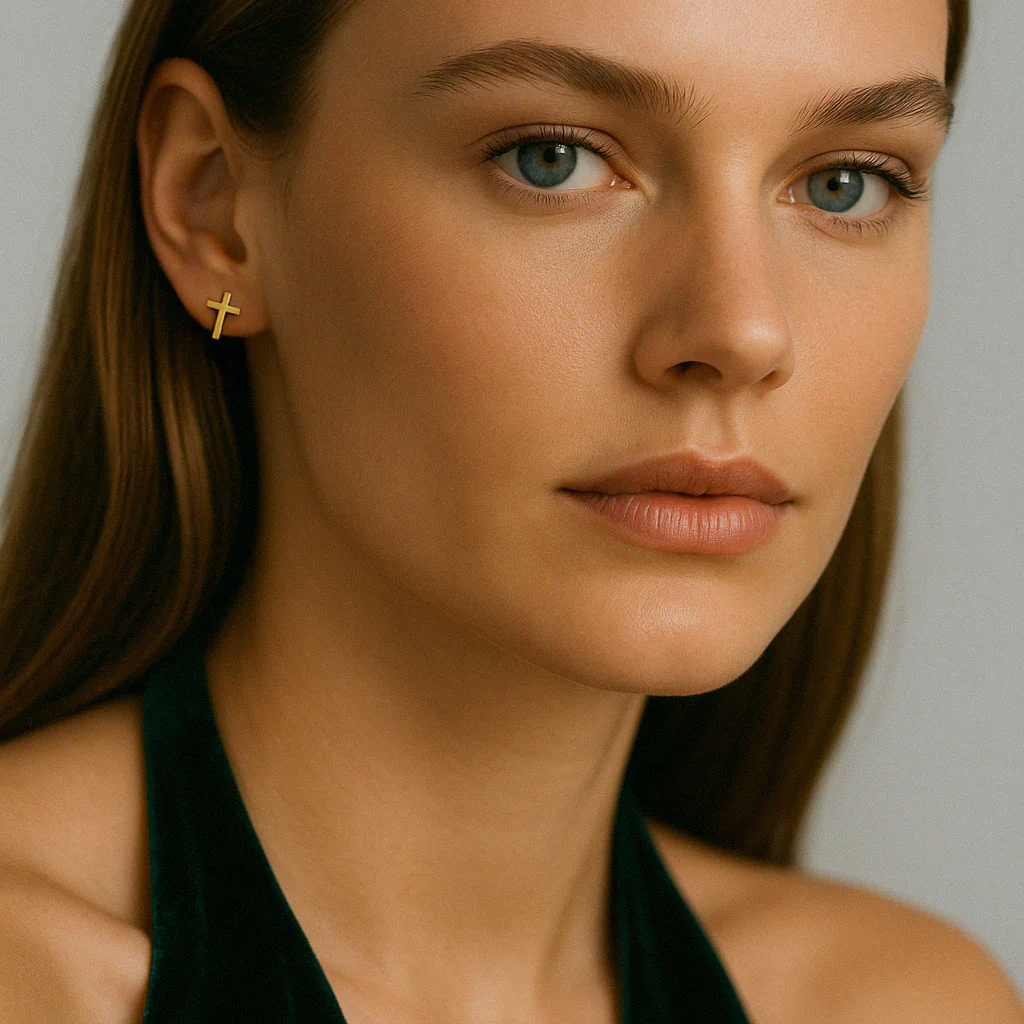 Boucles d'oreilles croix en or 10 carats - Image 4